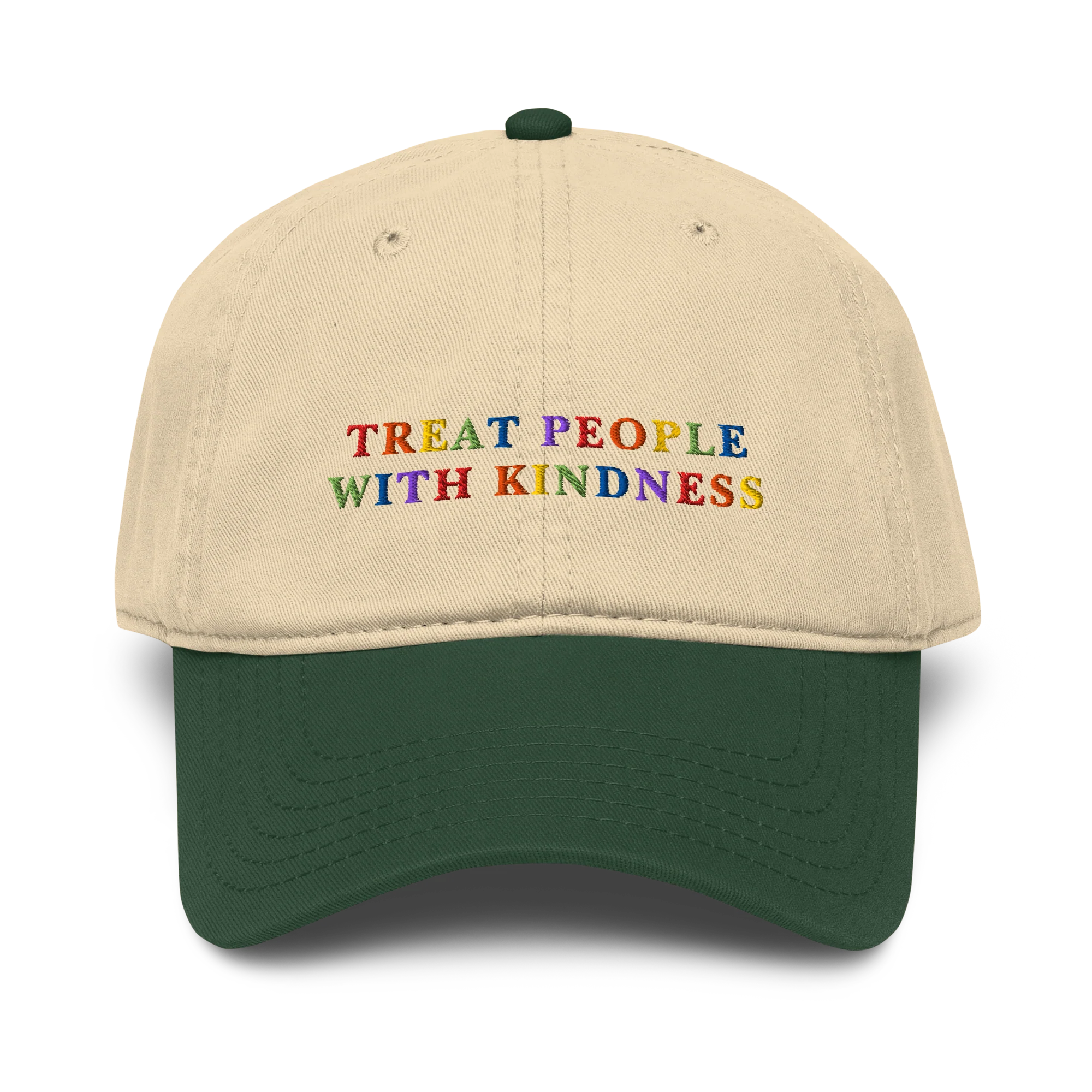 Treat People With Kindness Rainbow Embroidered Vintage Wash Baseball Cap