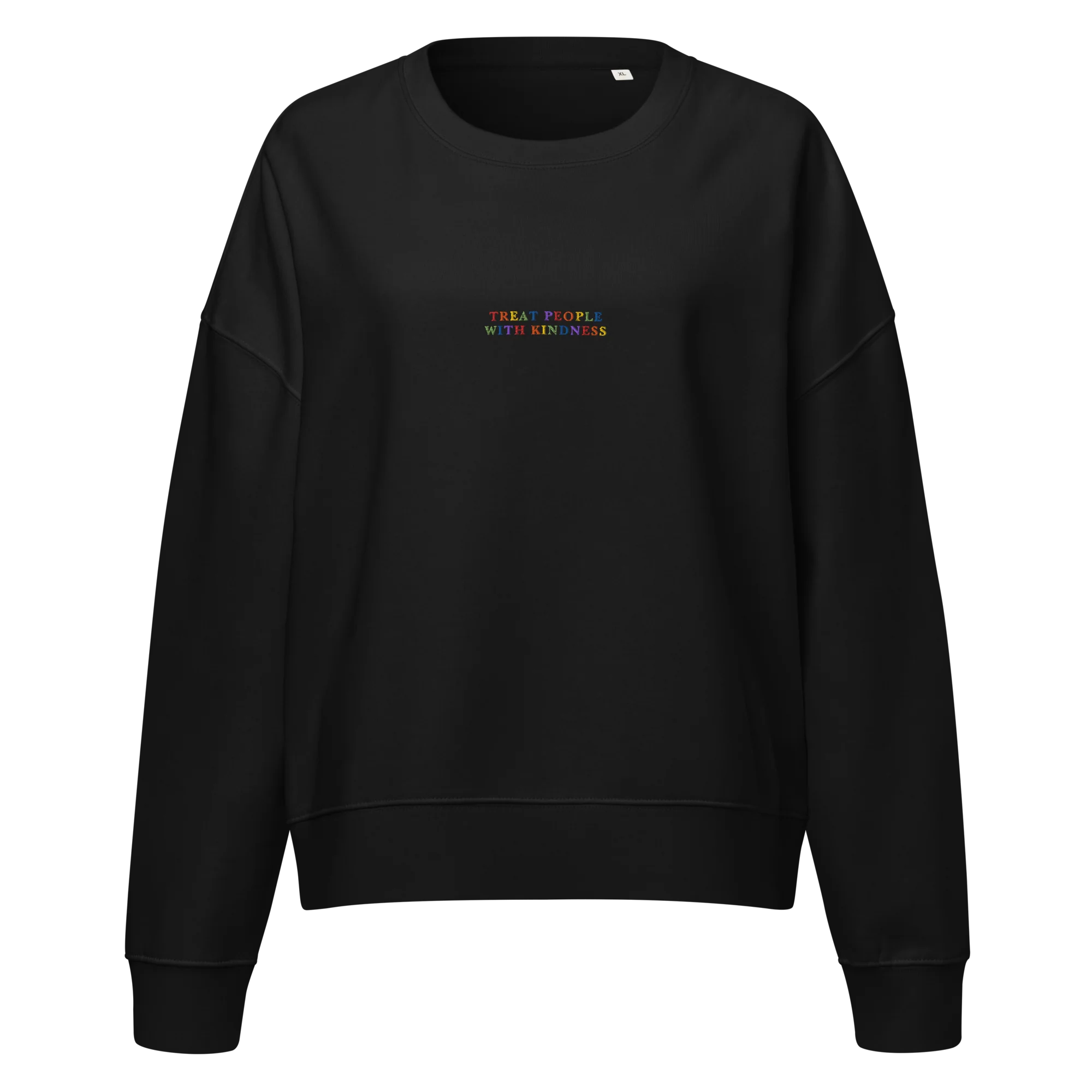 Treat People With Kindness Rainbow Embroidered Women’s Organic Sweatshirt - Image 5