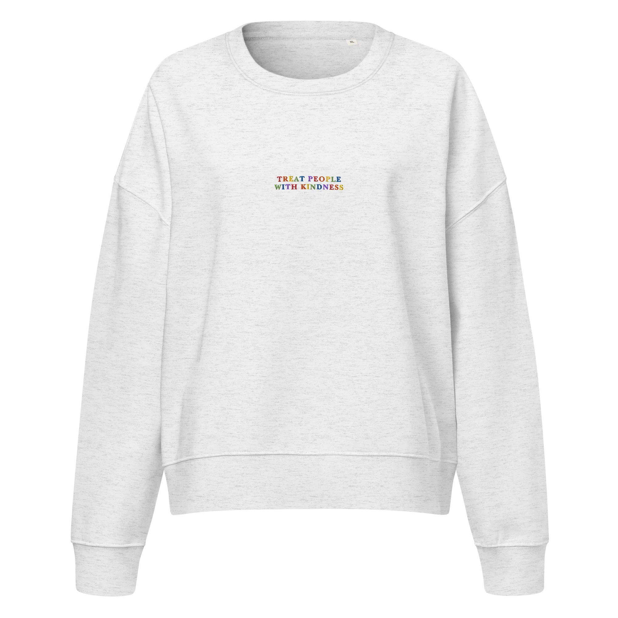 Treat People With Kindness Rainbow Embroidered Women’s Organic Sweatshirt - Image 8