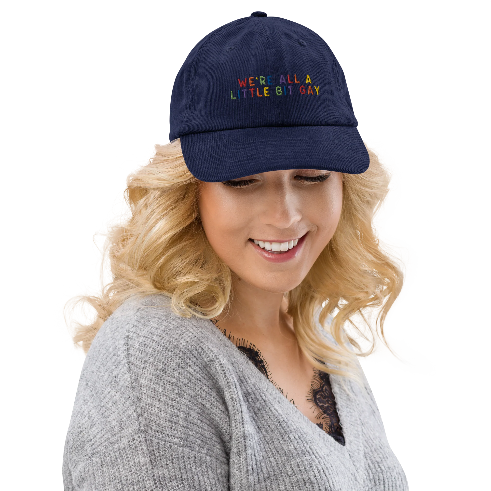 We're All A Little Bit Gay Pride Embroidered Corduroy Hat - Image 5
