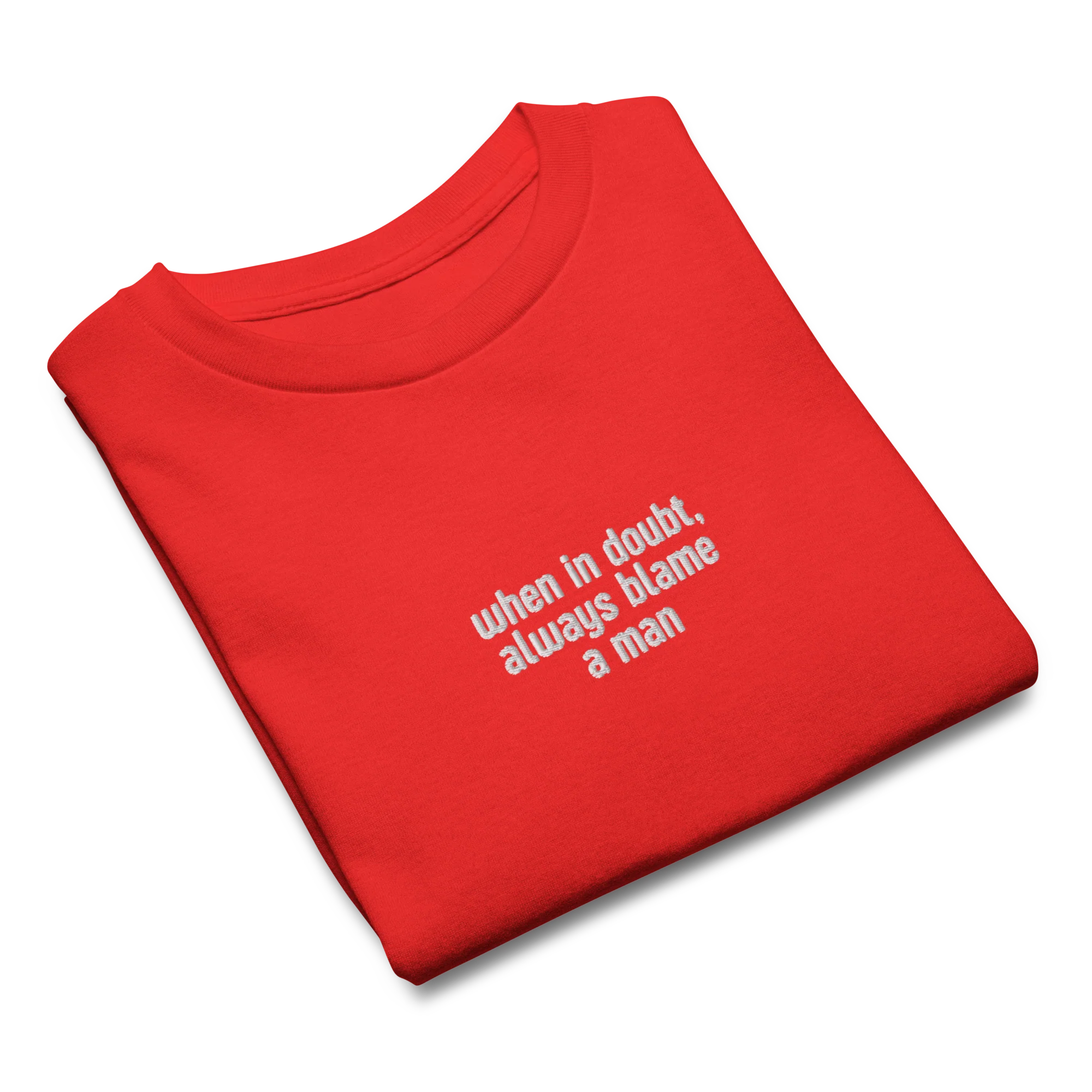 When in Doubt Always Blame a Man Embroidered Baby Tee - Image 4