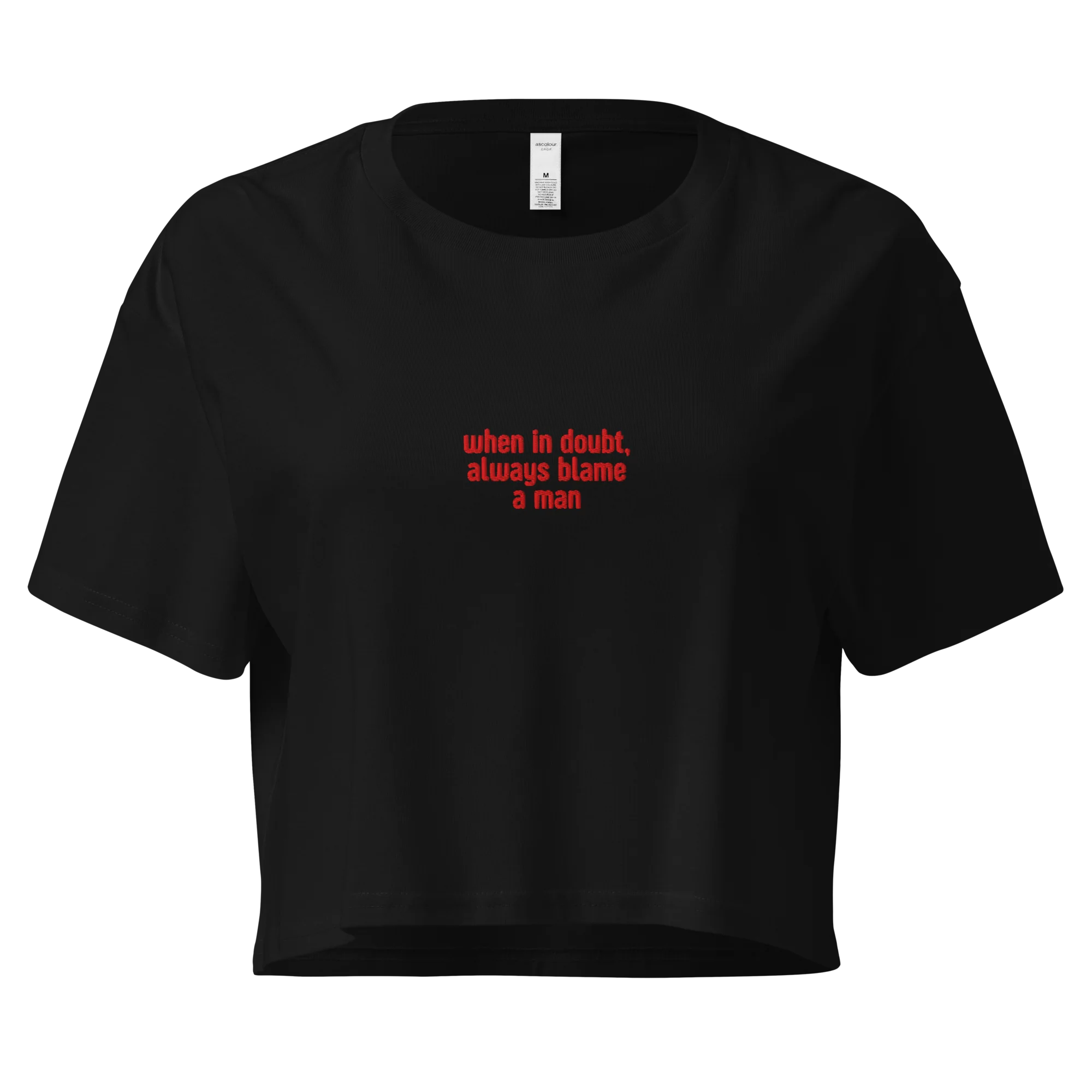 When in Doubt Always Blame a Man Embroidered Crop Tee - Image 7