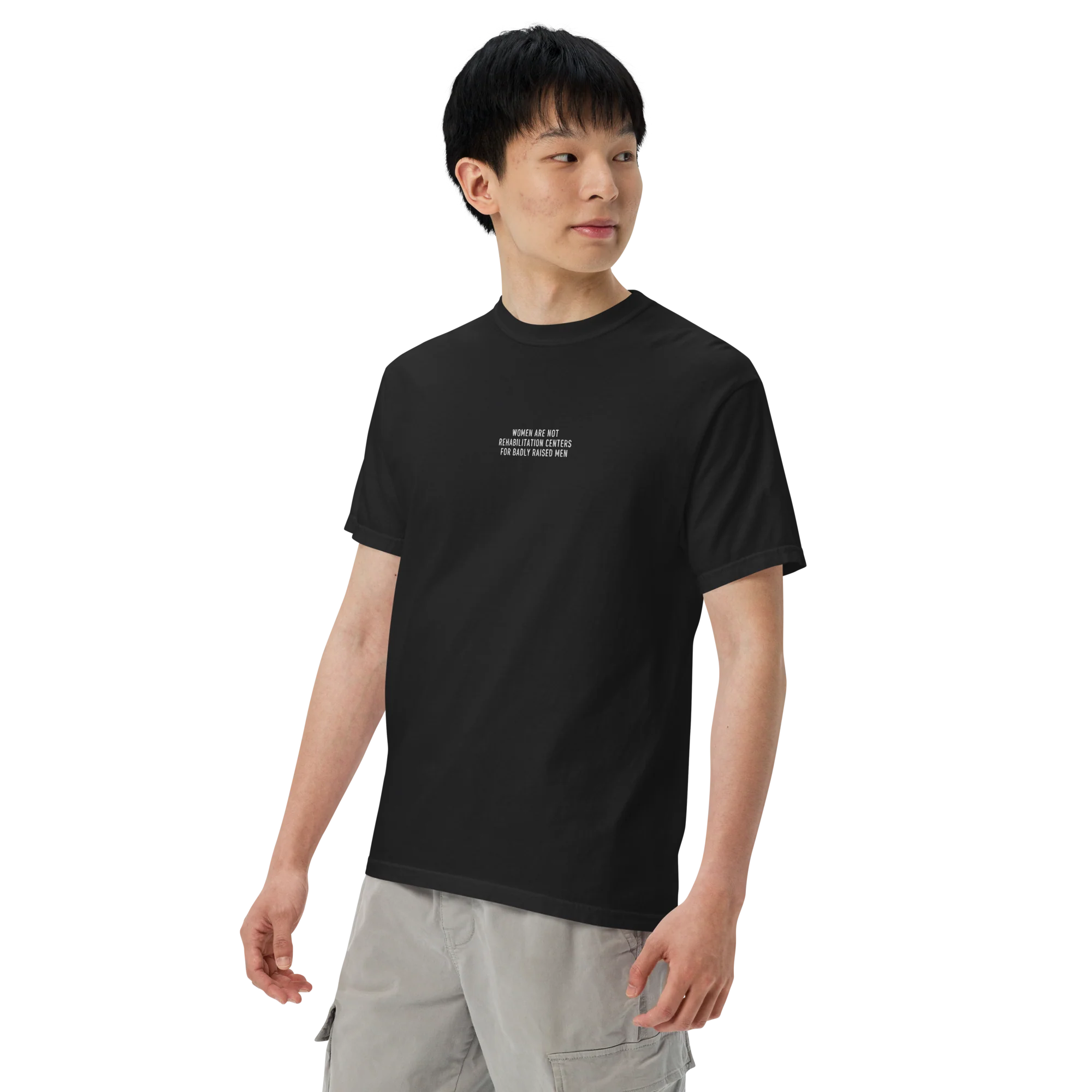 Women are not Rehabilitation Centers for Badly Raised Men Embroidered Classic T-Shirt - Image 11