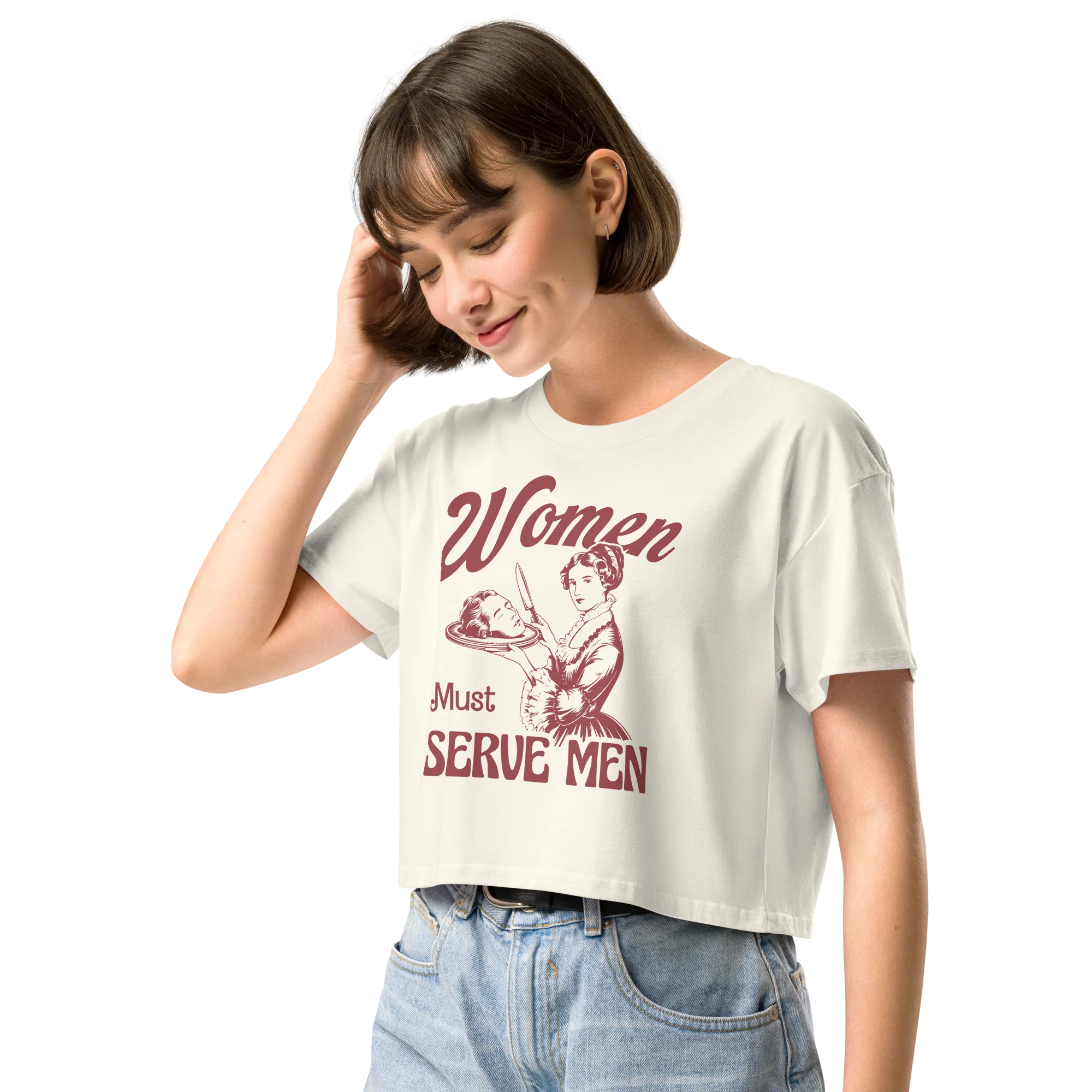 Women Must Serve Men Crop Tee - Image 2