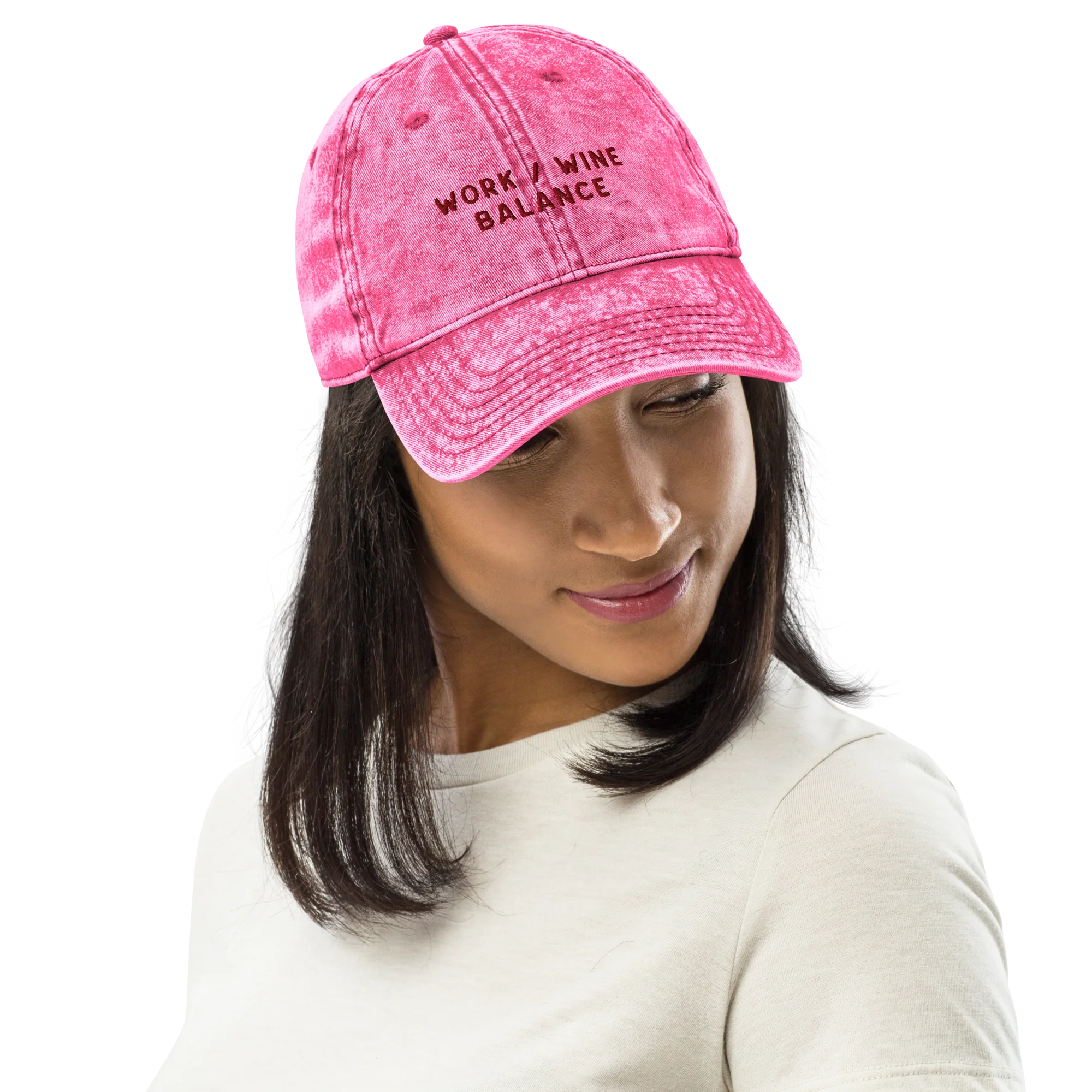 Work / Wine Balance Embroidered Vintage Cap - Image 2